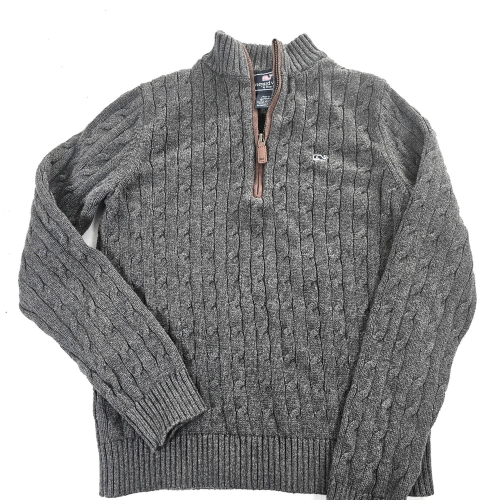Vineyard Vines Boys Gray Cable Knit Quarter Zip Sweater 3E000001 Size M 12-14